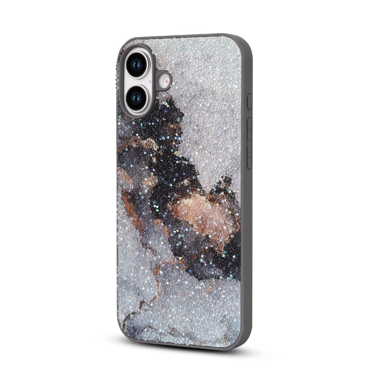 Apple iPhone 16 Hoesje - Grijs - Diamant Marmer Glitter Back Cover