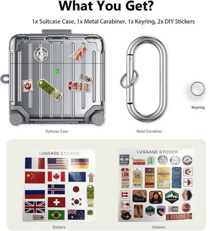 Apple AirPods 4 Hoesje - Koffer Suit Case met Stickers - Zilver