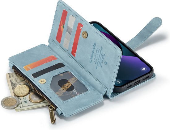 Apple iPhone 13 Hoesje - Aqua Blue - Luxe Bookcase met Rits