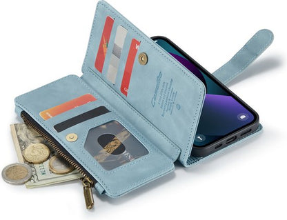 Apple iPhone 13 Hoesje - Aqua Blue - Luxe Bookcase met Rits