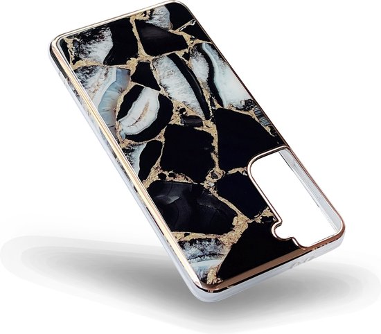 Samsung Galaxy S21 FE Hoesje - Zwart - Siliconen Marmer Back Cover