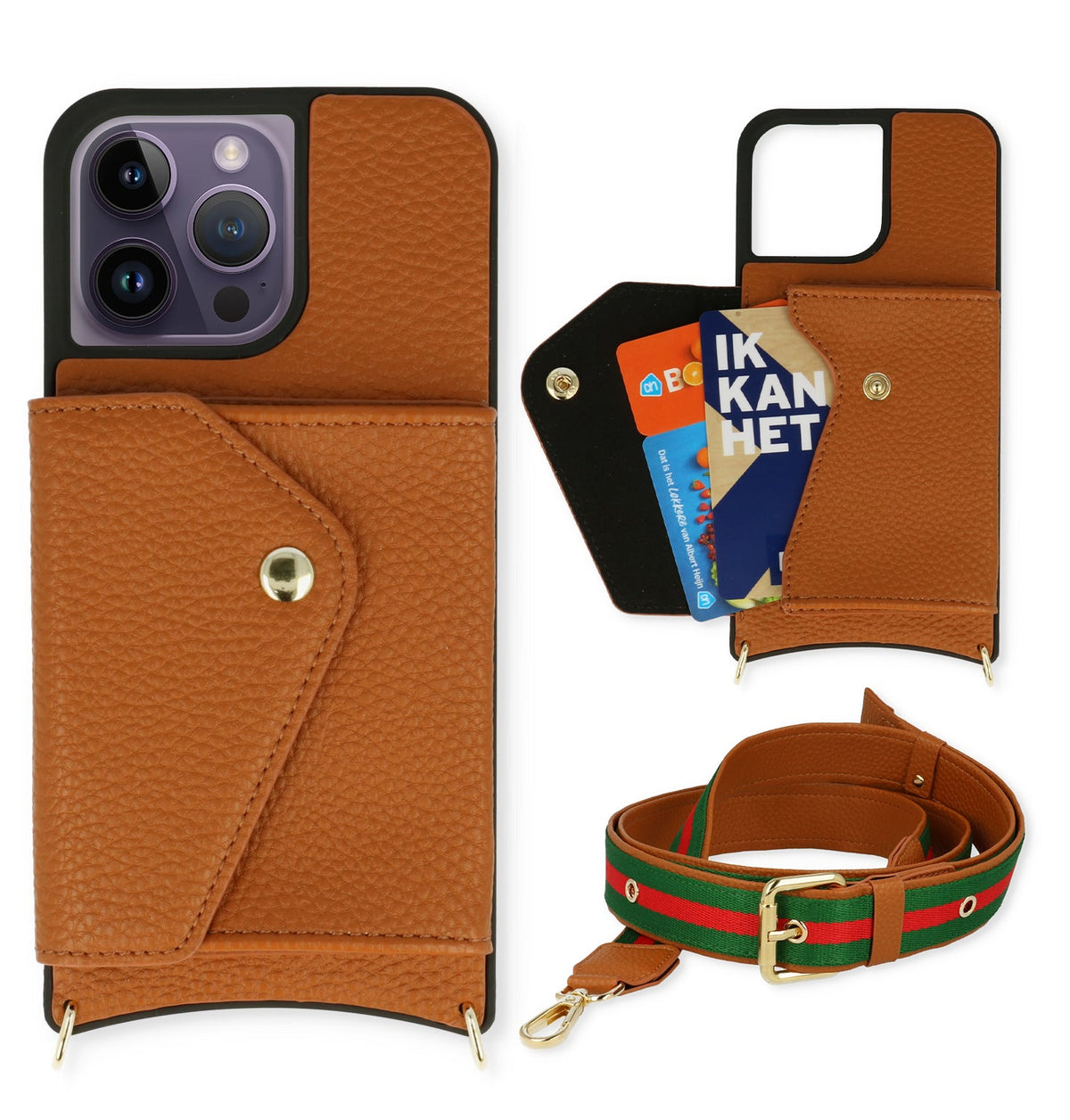 Apple iPhone 13 Pro Case - Brown - Luxury Back Cover with Phone Strap and Zipper