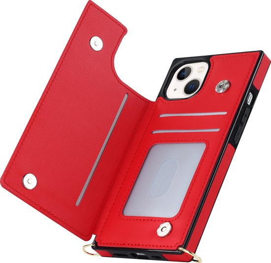 Apple iPhone 15 Hoesje - Rood - Luxe Back Cover met Telefoonkoord en Rits