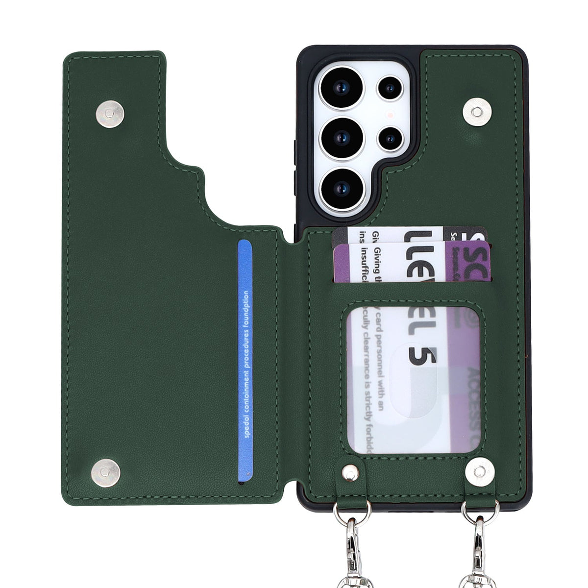 Samsung Galaxy S25 Ultra Hoesje - Groen - Luxe Back Cover met Telefoonkoord en Rits