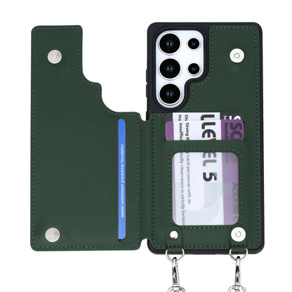 Samsung Galaxy S25 Ultra Hoesje - Groen - Luxe Back Cover met Telefoonkoord en Rits