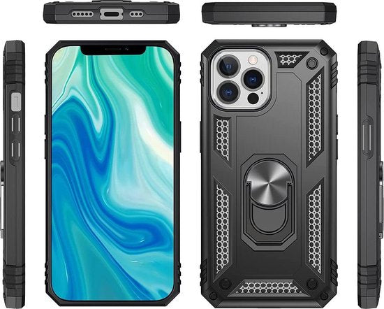 Apple iPhone 13 Pro Max Hoesje - Zwart - Armor Kickstand Back Cover