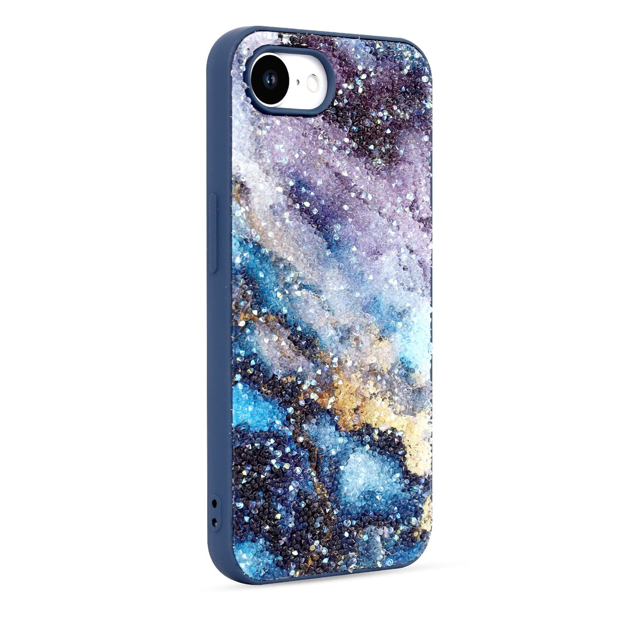 Apple iPhone 16e Hoesje - Blauw - Marmer Diamant Glitter Back Cover