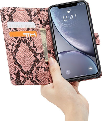 Apple iPhone XR Hülle - Rosa - Schlangenprint Klapphülle