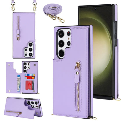 Samsung Galaxy S23 Ultra Case - Purple - Luxury Back Cover with Phone Strap and Zipper