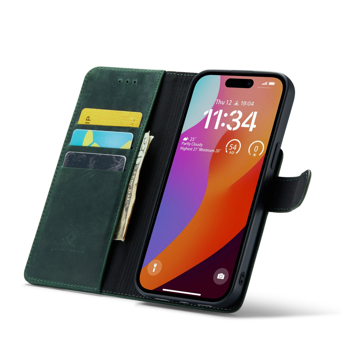 Apple iPhone 15 Pro Hoesje - Emerald Green - Echt Leren 2 in 1 MagSafe Bookcase