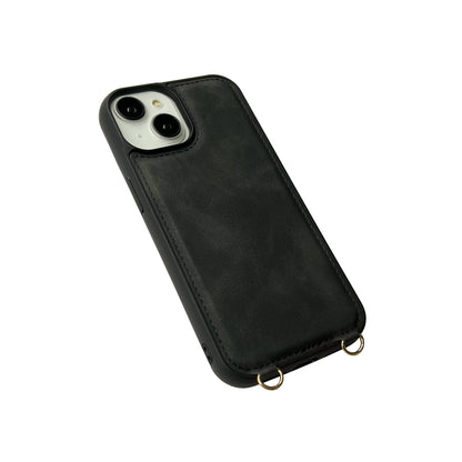 Apple iPhone 16 Plus Hoesje - Charcoal Gray - Back Cover met Uitschuifbare Pasjeshouder en Telefoonkoord