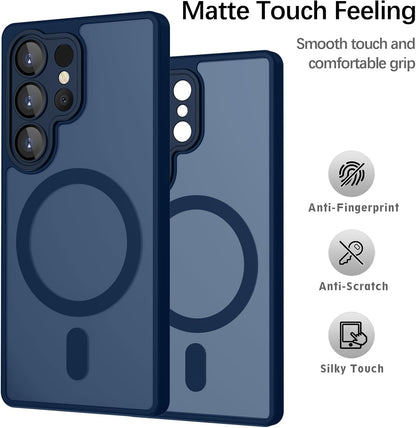 Samsung Galaxy S26 Ultra Hoesje - Donker Blauw - Matte Armor MagSafe Back Cover met Valbescherming
