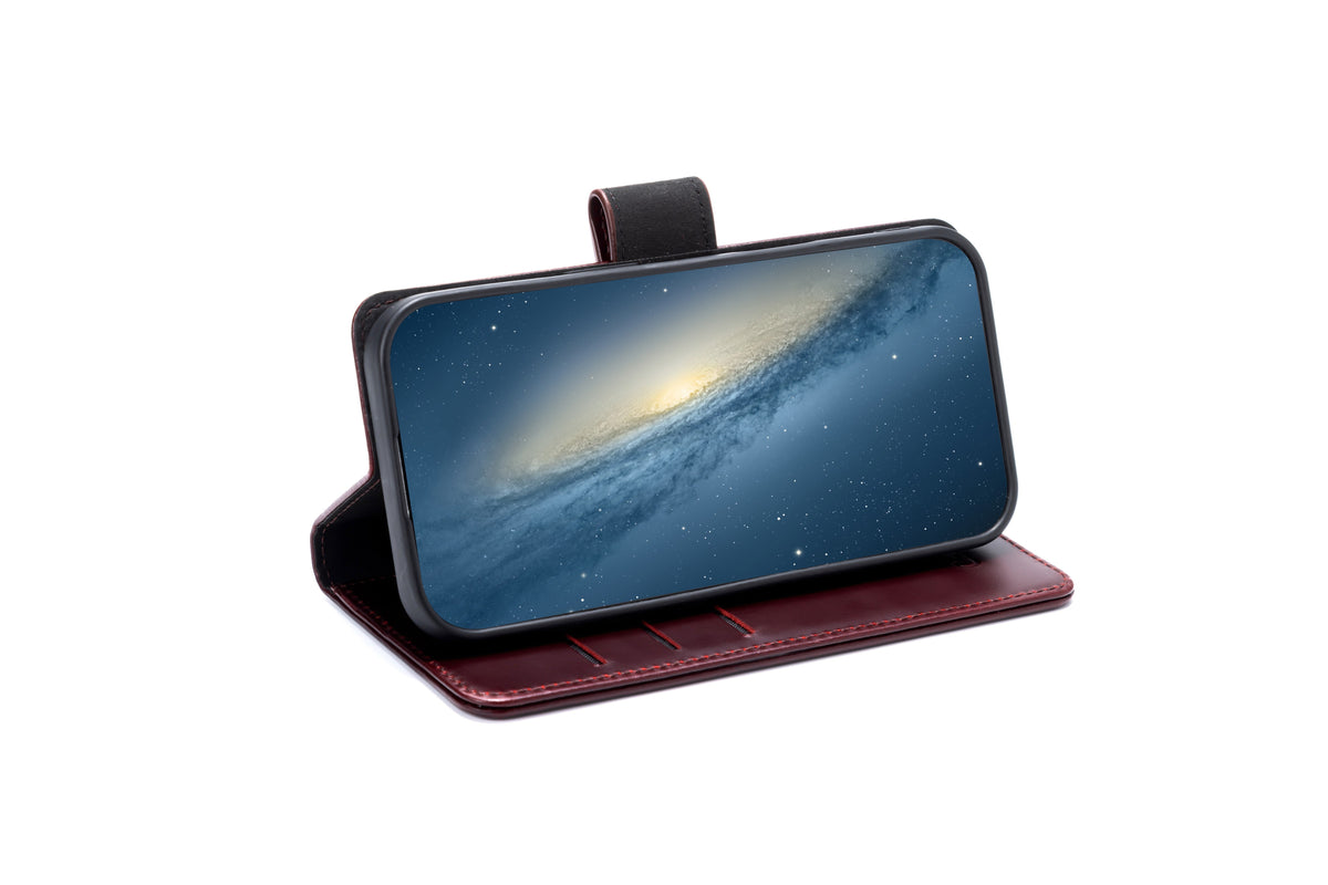 Étui iPhone 17 - Rouge Bourgogne - Étui portefeuille en cuir véritable