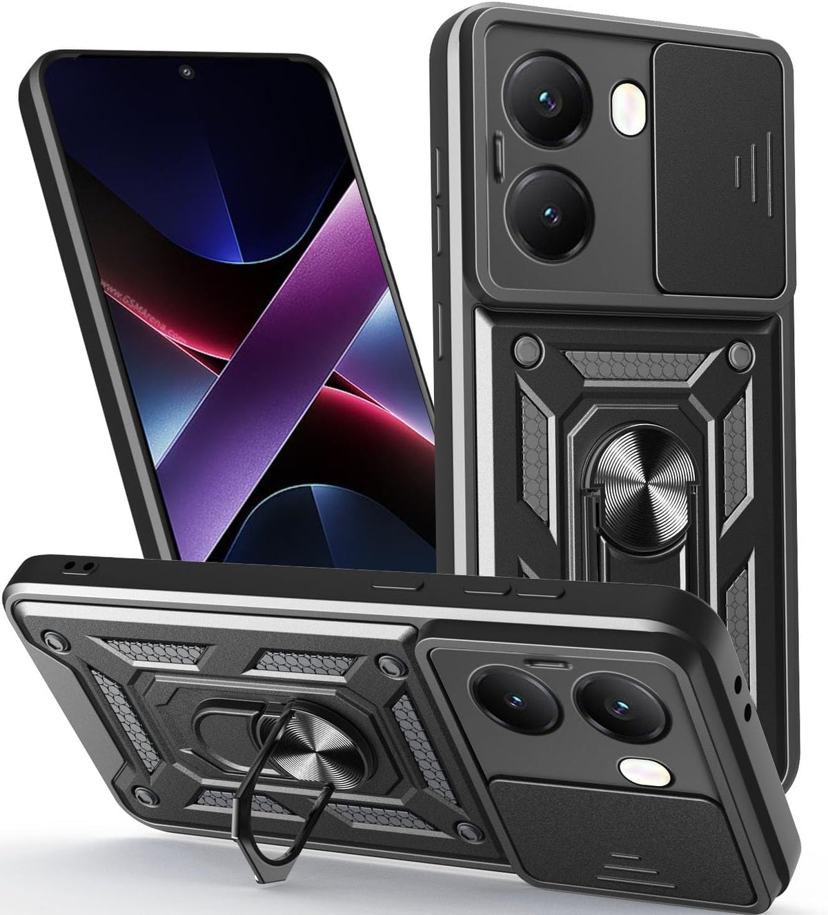 OPPO Reno 13 F Hoesje - Zwart - Armor Kickstand en Camera Bescherming Back Cover