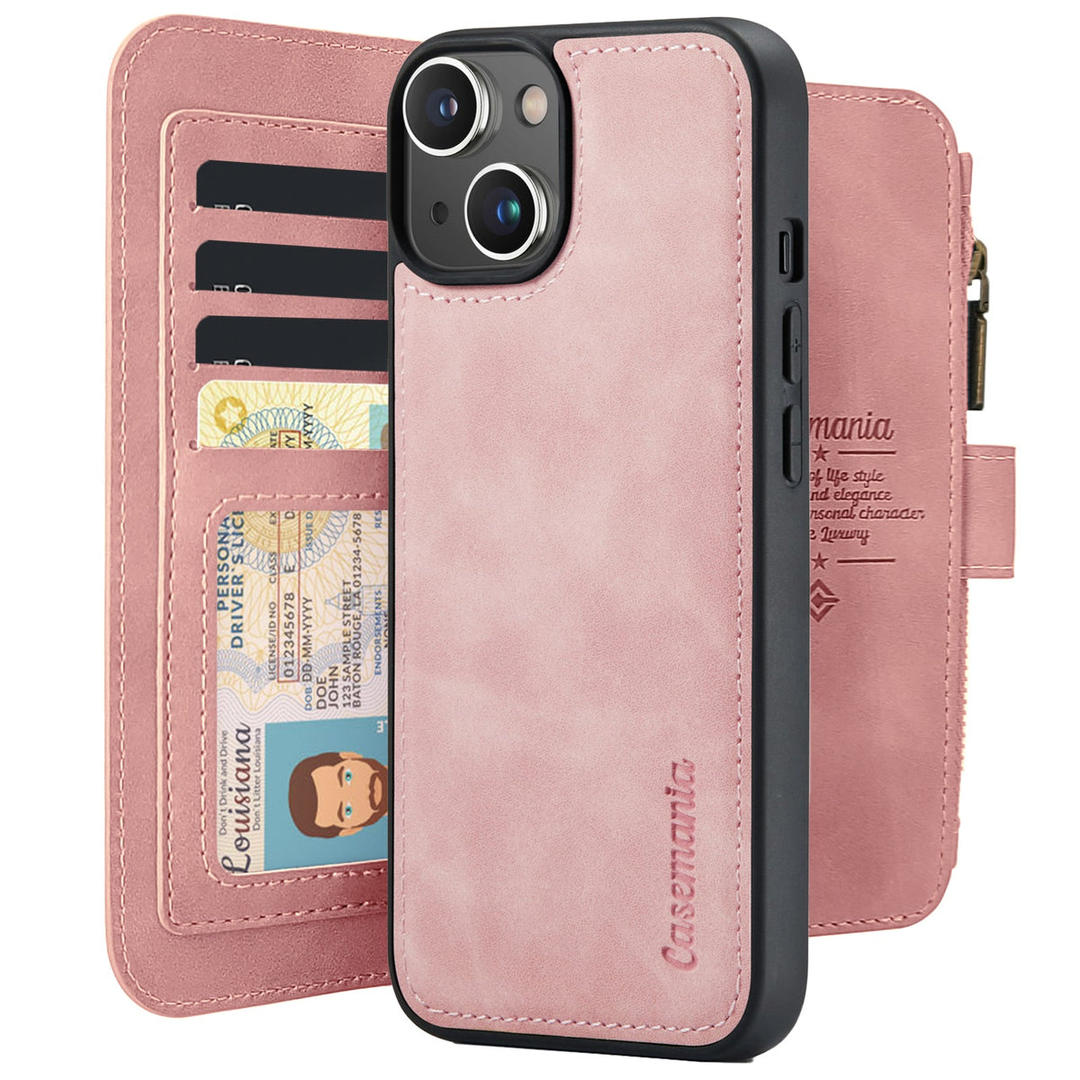Apple iPhone 15 Hoesje - Pale Pink - 2 in 1 Bookcase met Rits