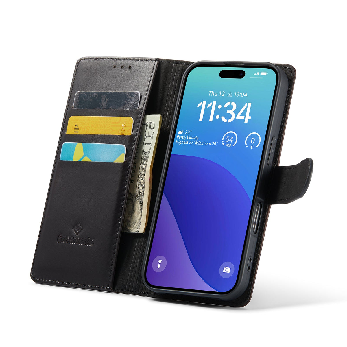 Apple iPhone 16 Pro Hoesje - Zwart - Echt Leren Bookcase