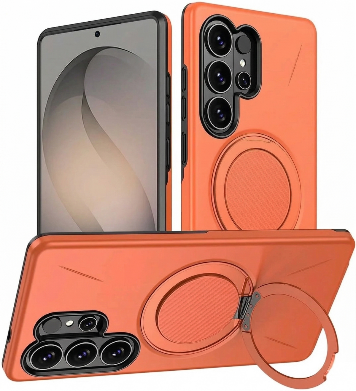 Samsung Galaxy S26 Ultra Hülle - Orange - Silikon Ring Kickstand Backcover