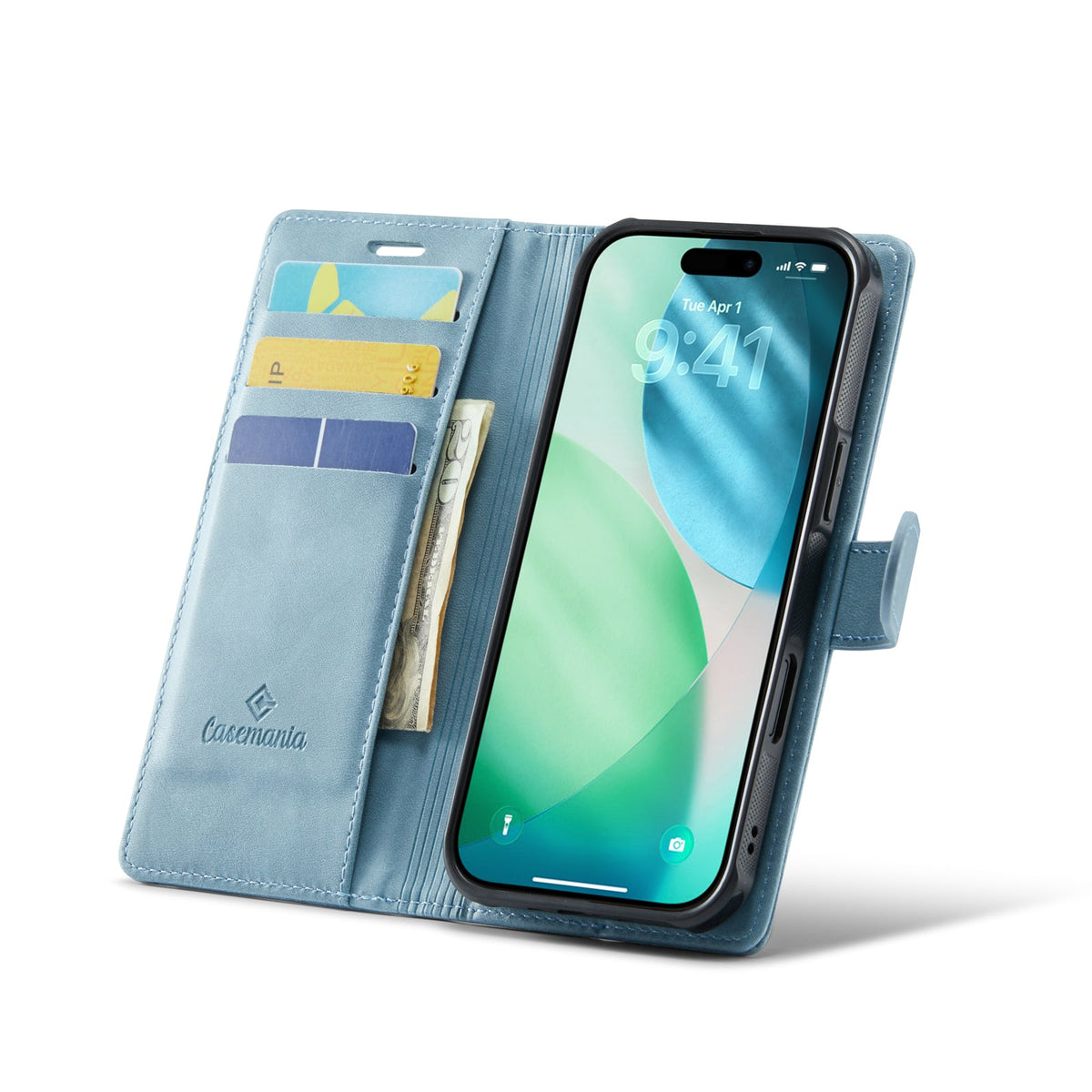 Apple iPhone Air Hülle - Aqua Blue - Luxus-2-in-1-MagSafe-Klapphülle mit Kartenfach