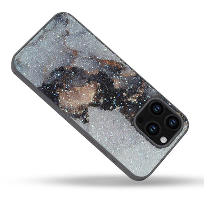 Apple iPhone 15 Pro Max Hoesje - Grijs - Diamant Marmer Glitter Back Cover
