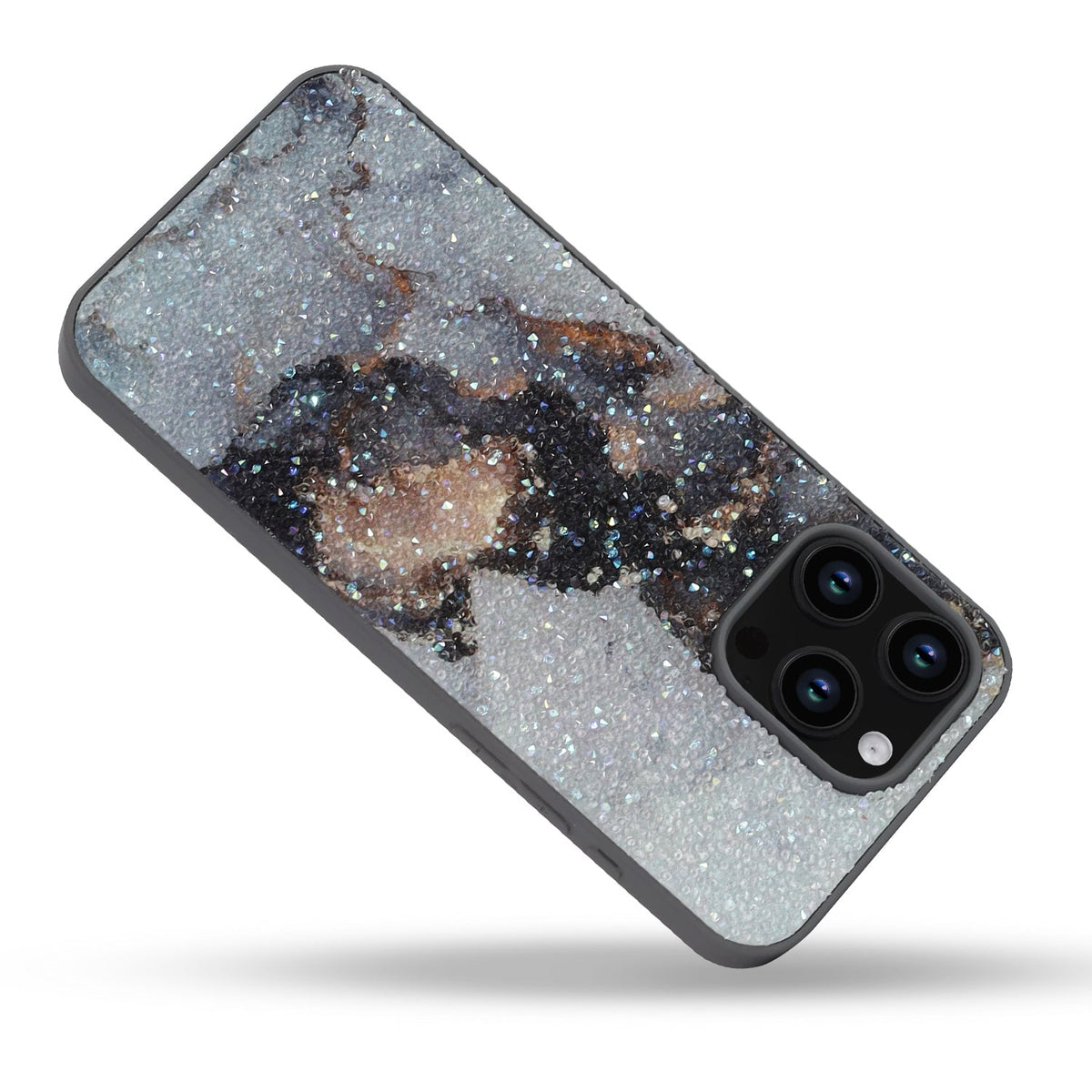 Apple iPhone 14 Pro Max Hoesje - Grijs - Diamant Marmer Glitter Back Cover