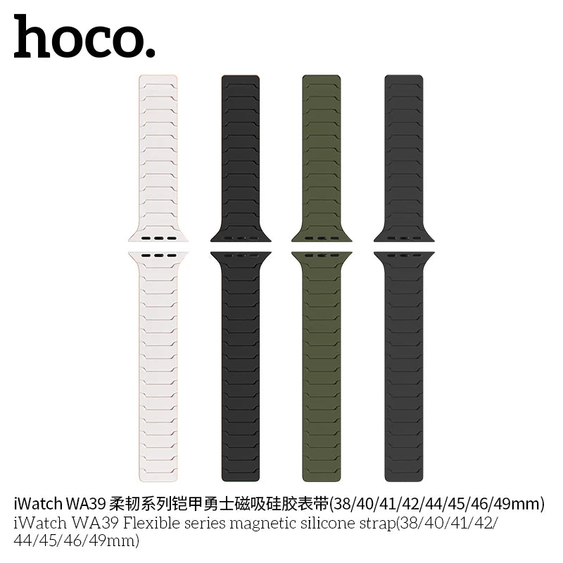 Apple Watch Bandje 44/45/46/49 mm - Hoco Magnetisch Siliconen - Forest Green met Zwart