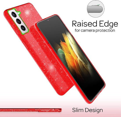 Samsung Galaxy S21 Plus Case - Red - Glitter Back Cover