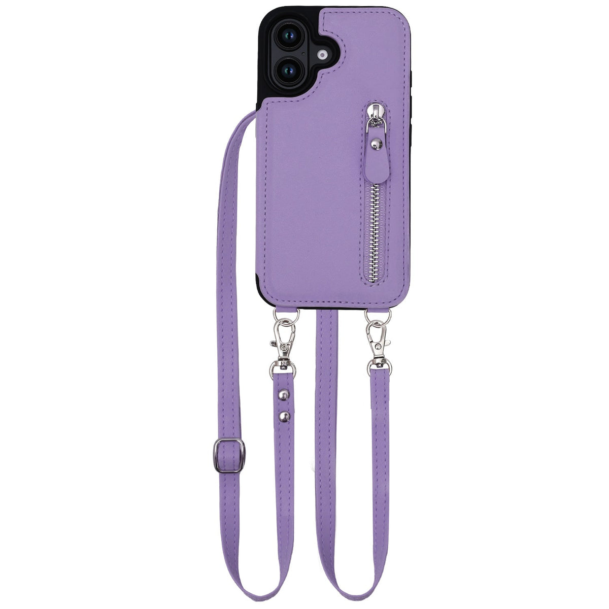 Apple iPhone 16 Case - Purple - Luxury Back Cover with Phone Strap and Zipper
