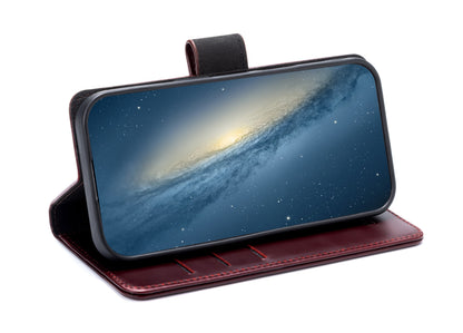 Samsung Galaxy S25 FE Hoesje - Burgundy Red - Echt Leren Bookcase