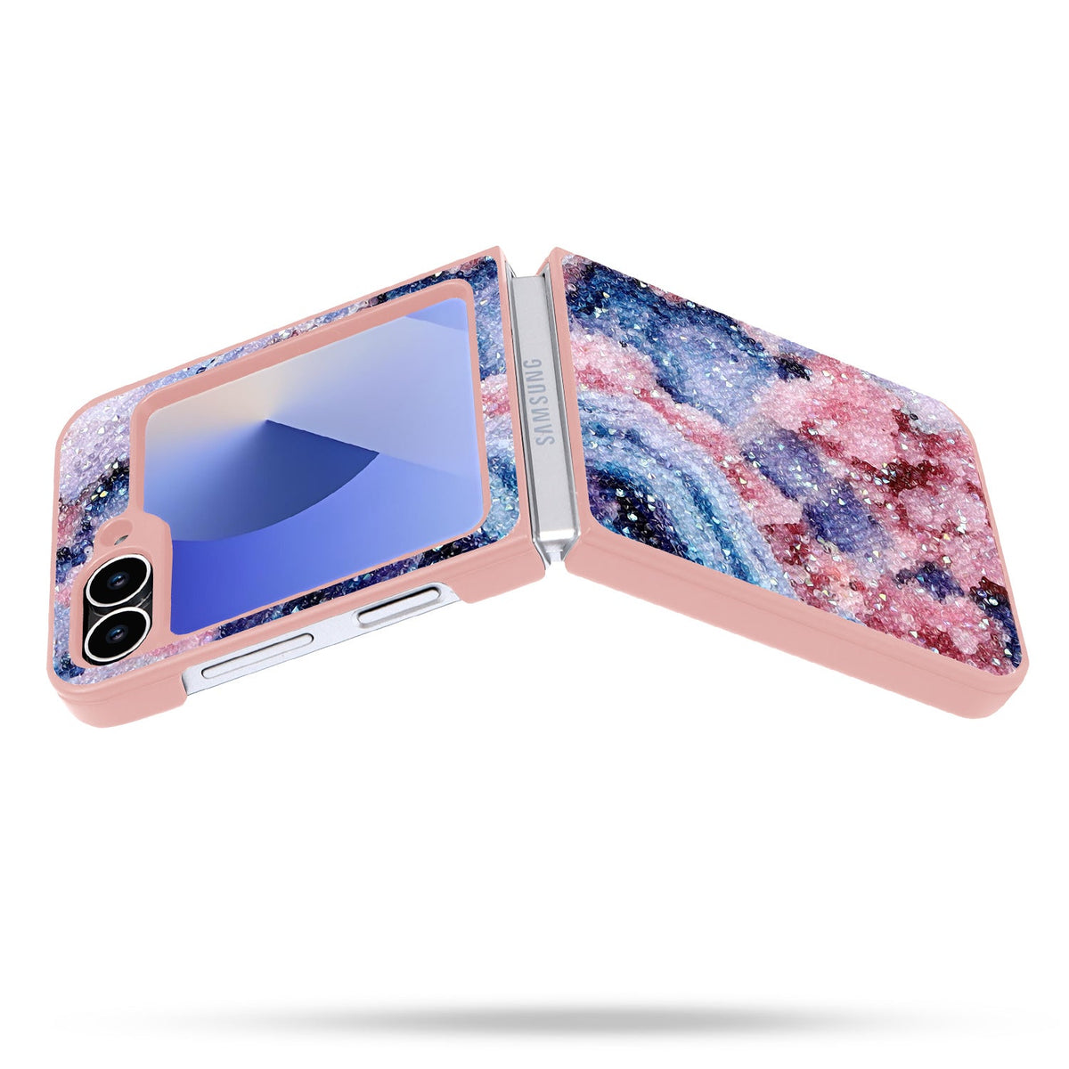 Samsung Galaxy Z Flip 6 Hoesje - Paars - Diamant Marmer Glitter Back Cover