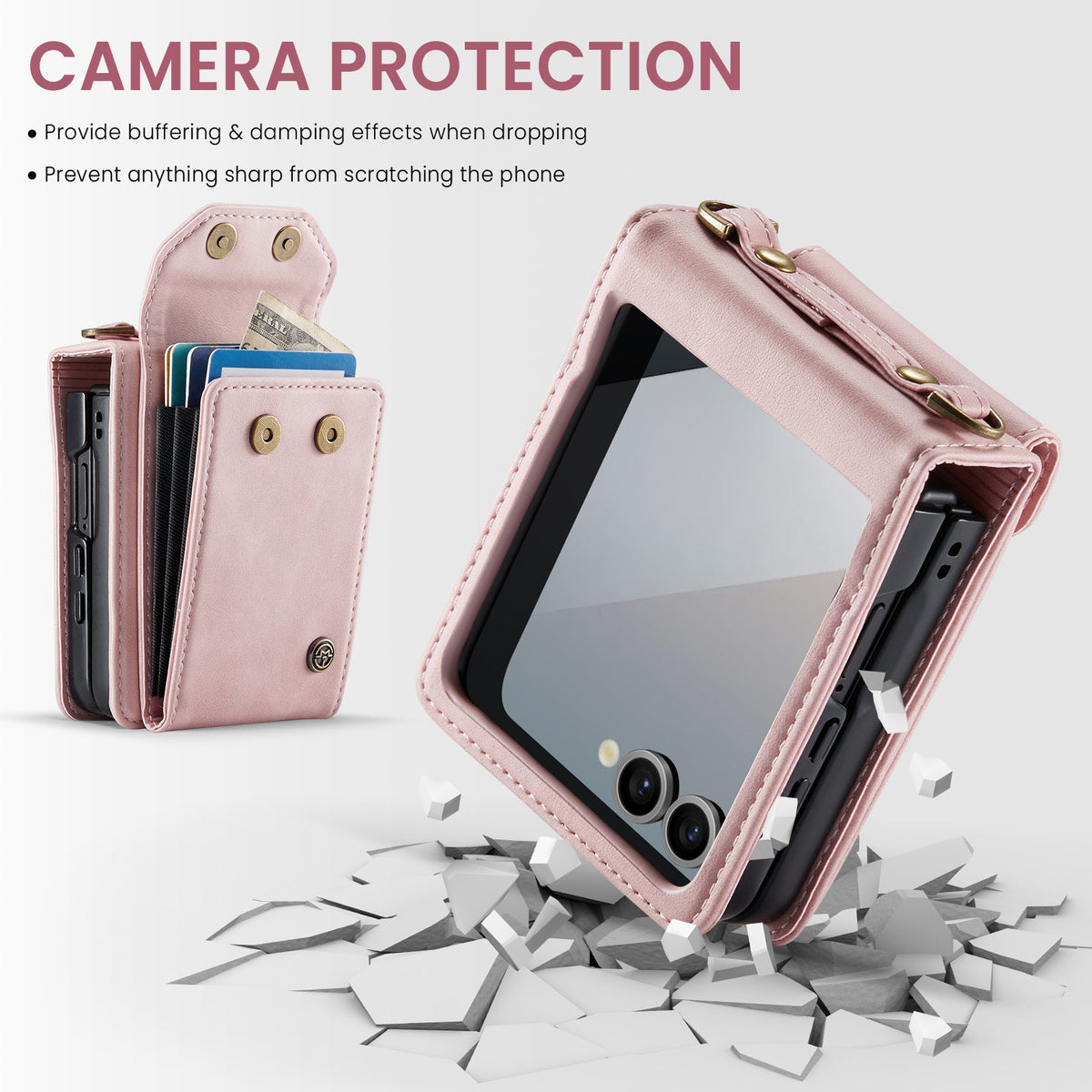 Samsung Galaxy Z Flip 7 Hoesje - Pale Pink - Bookcase met Telefoonkoord