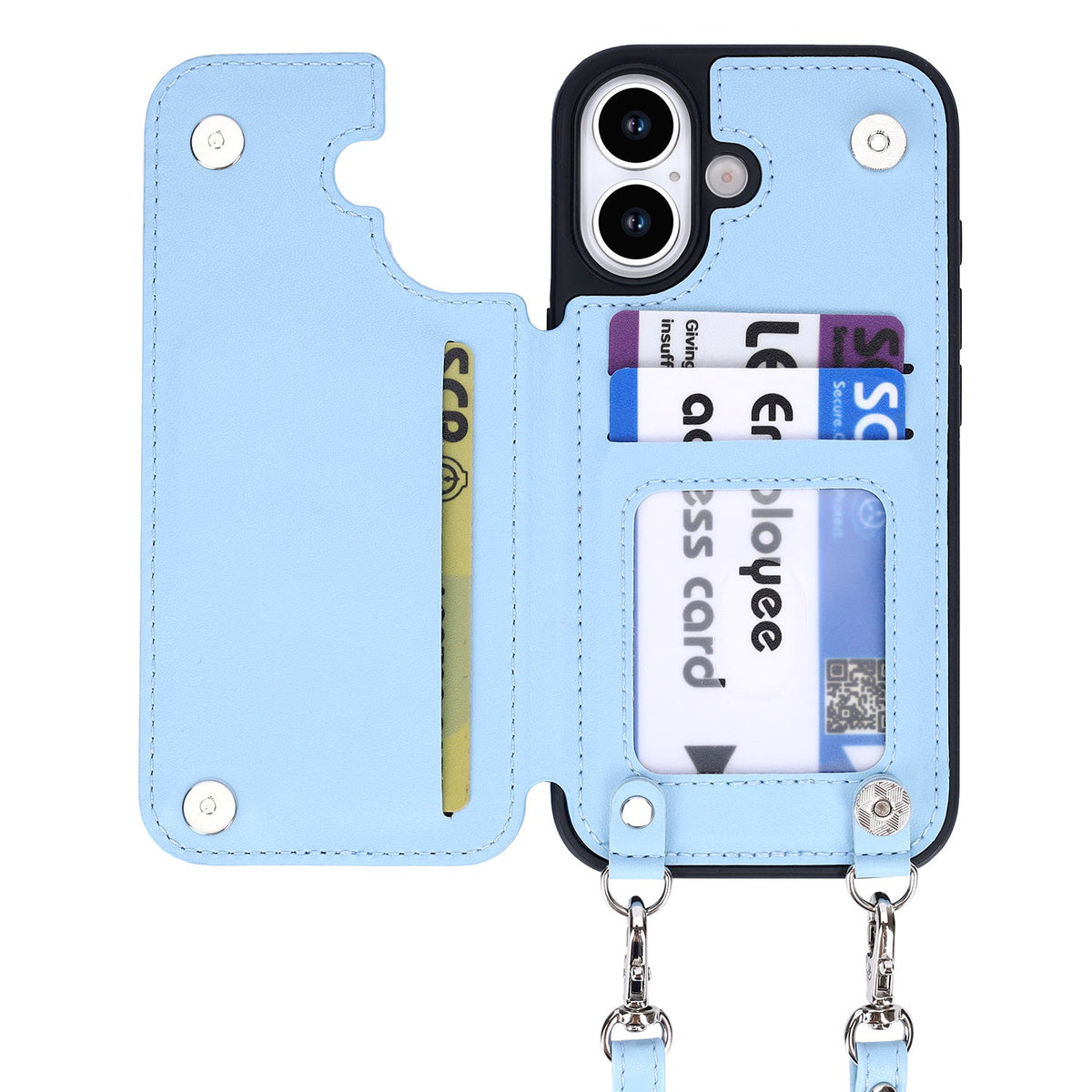 iPhone 17 Hoesje - Licht Blauw - Luxe Back Cover met Telefoonkoord en Rits