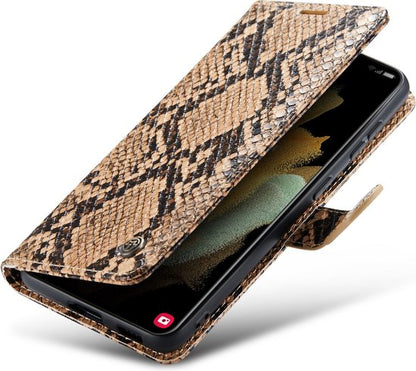 Samsung Galaxy S21 Hoesje - Beige - Snake Bookcase