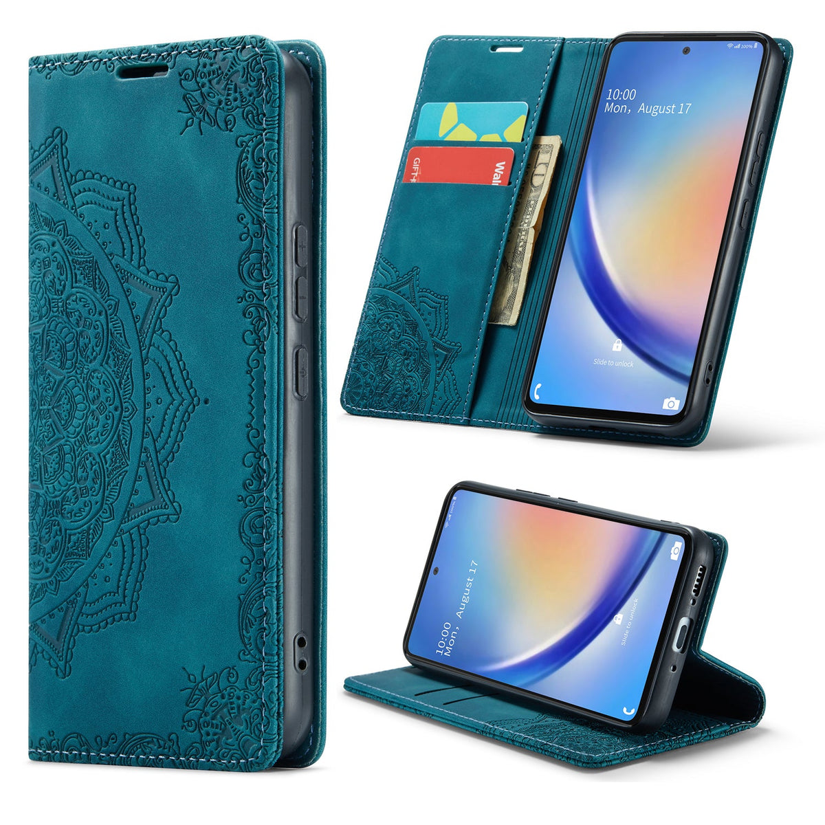 Samsung Galaxy A14 4G Hoesje - Emerald Green - Mandala Dunne Bookcase