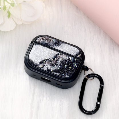 Apple AirPods Pro 2 / Pro Hoesje - Diamant Marmer Glitter met Ring - Zwart
