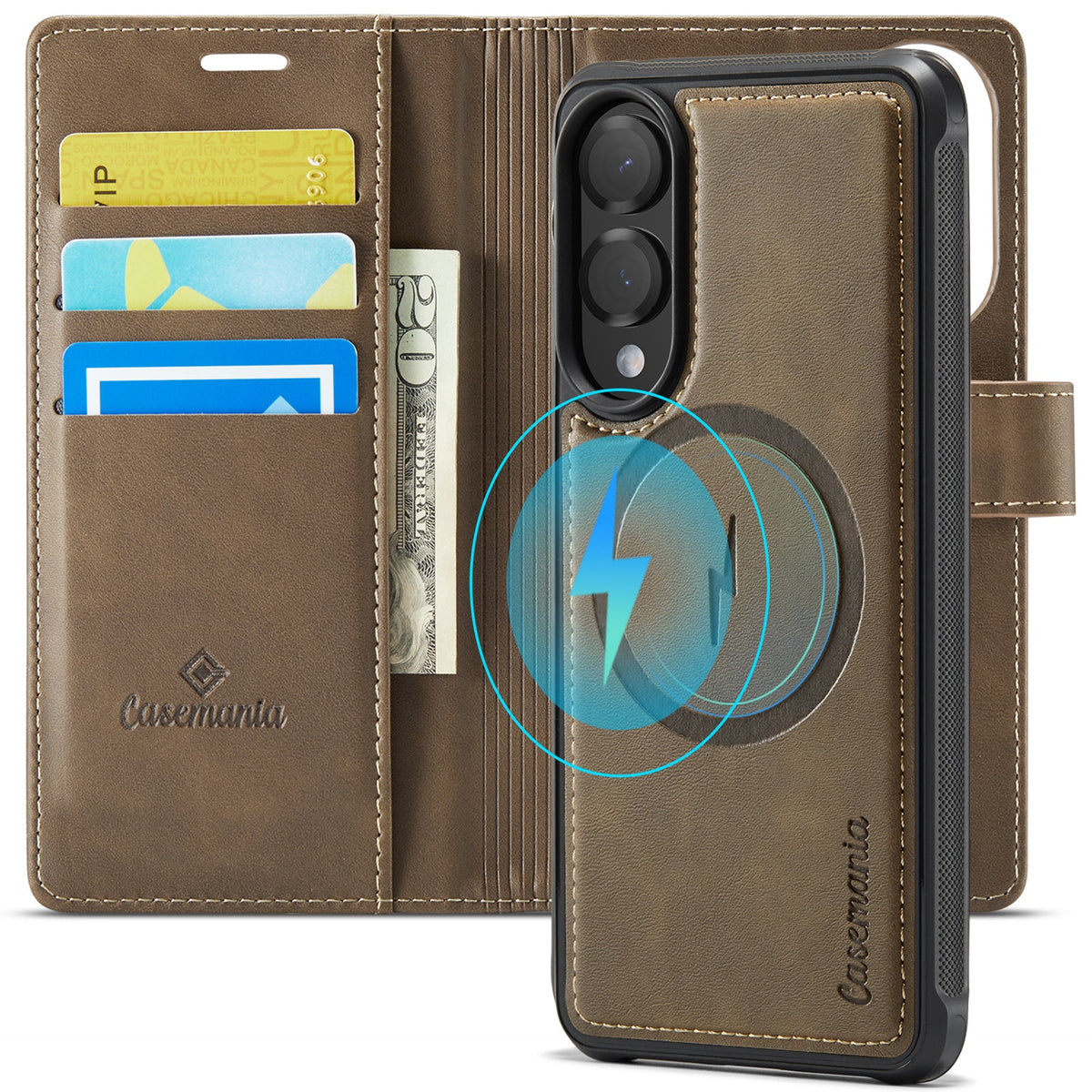 Samsung Galaxy S25 Edge Hoesje - Mahogany Brown - Luxe 2 in 1 MagSafe Bookcase