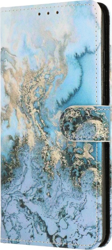 Apple iPhone SE (2020) Hoesje - Marmer Blauw - Print Bookcase