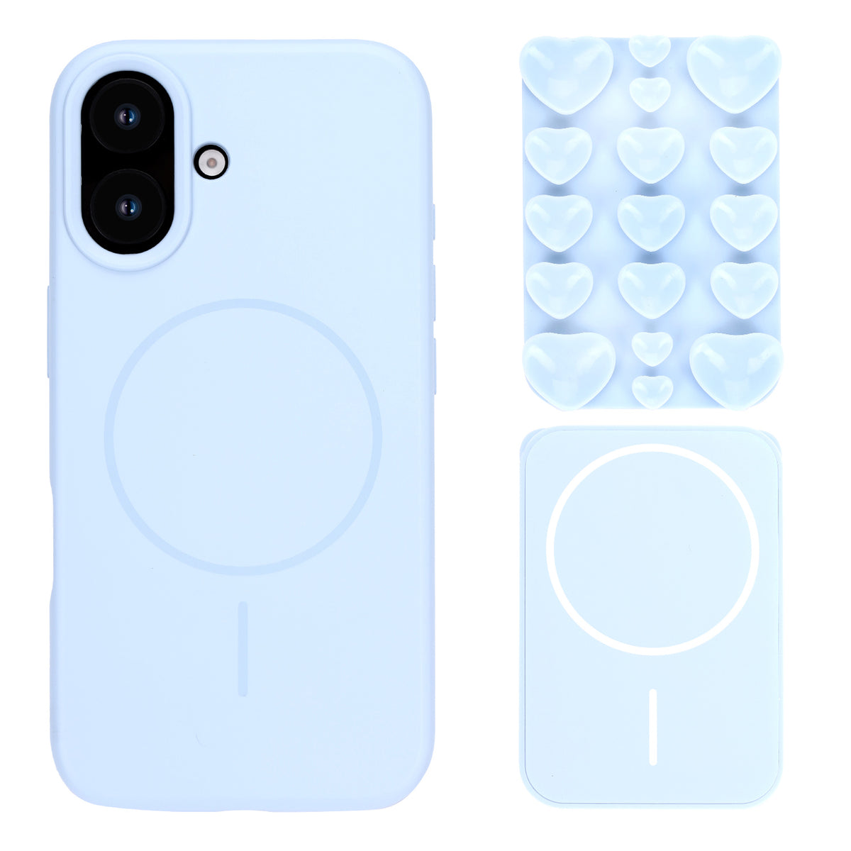 Apple iPhone 17 Hoesje - Licht Blauw - Siliconen Back Cover met Afneembare Hartjes Zuignappen