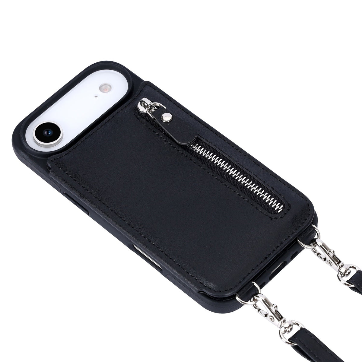 Apple iPhone Air Case - Black - Luxury Back Cover with Phone Strap and Zipper