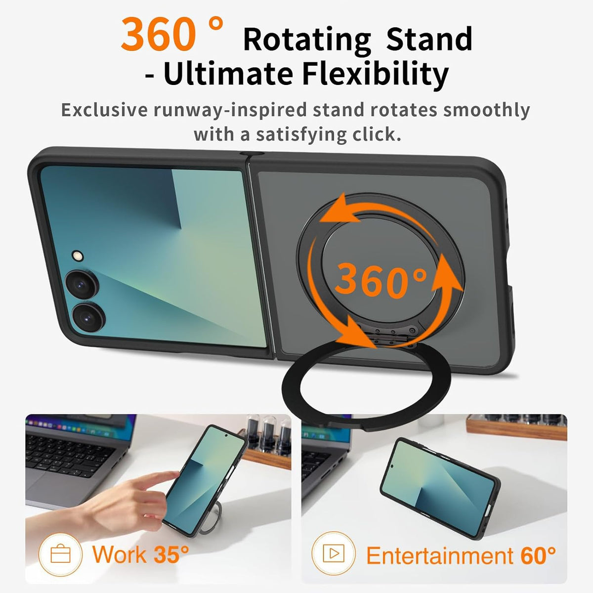 Coque Samsung Galaxy Z Flip8 - Noir avec support - Étui arrière Matte Armor MagSafe avec support
