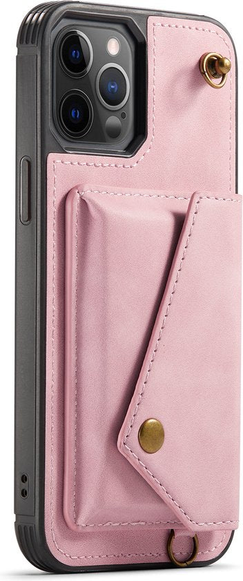 Apple iPhone 12 Pro Max Hoesje - Roze - Luxe Back Cover met Telefoonkoord