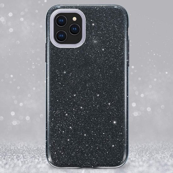 Apple iPhone 12 Pro Max Hoesje - Zwart - Glitter Back Cover