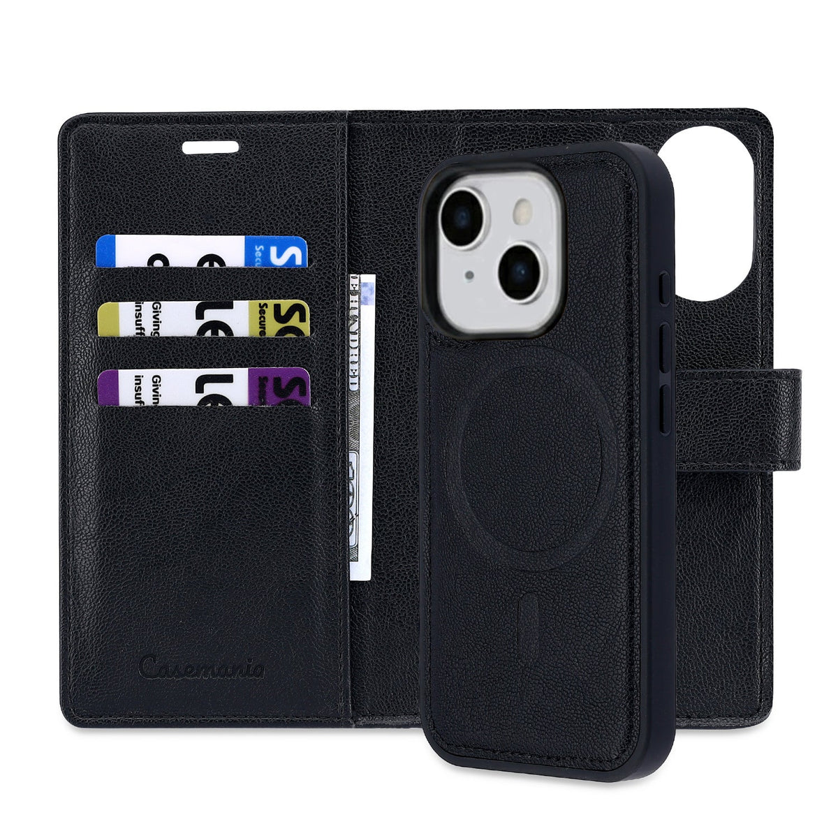 iPhone 16 Hoesje - Onyx Black - 2 in 1 Lederlook Bookcase