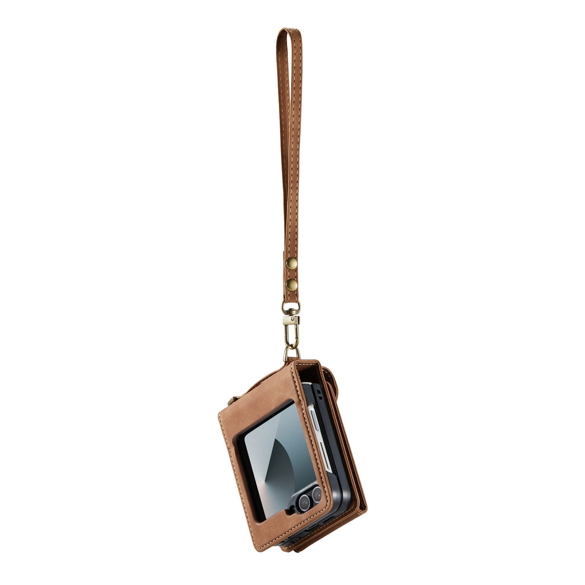Samsung Galaxy Z Flip 7 FE Case - Sienna Brown - Wallet Case with Phone Strap