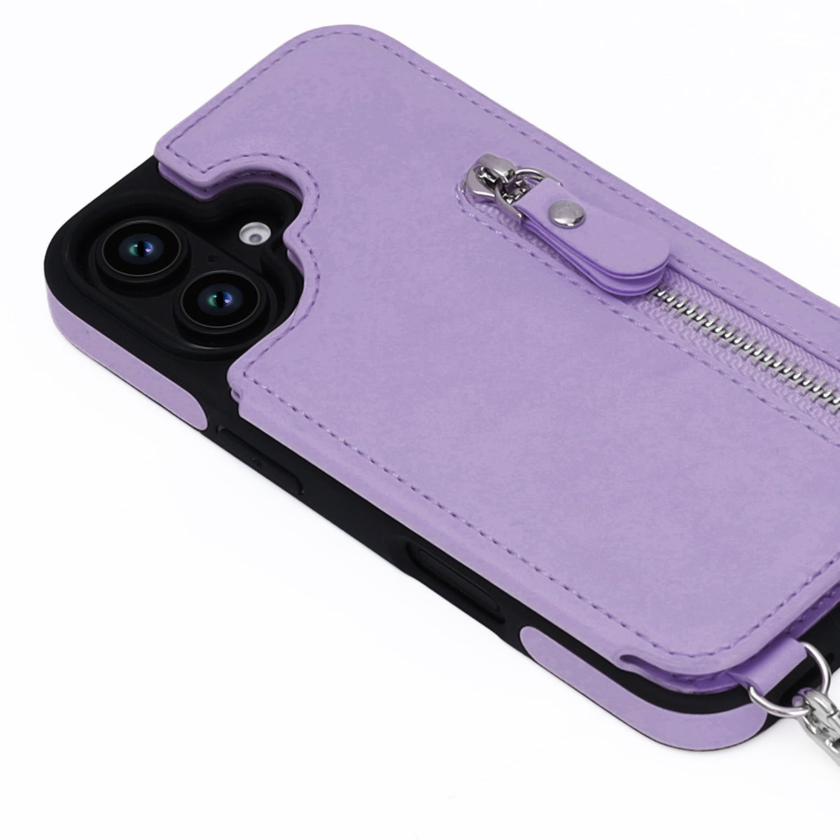 Apple iPhone 16 Case - Purple - Luxury Back Cover with Phone Strap and Zipper