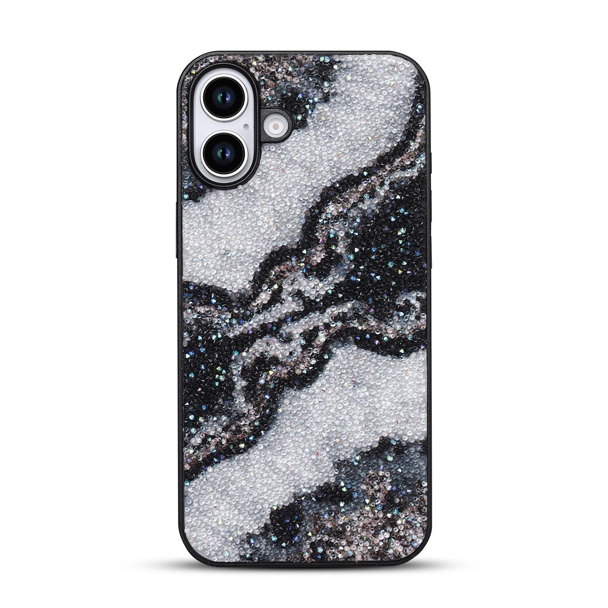 Apple iPhone 16 Plus Hoesje - Zwart - Diamant Marmer Glitter Back Cover