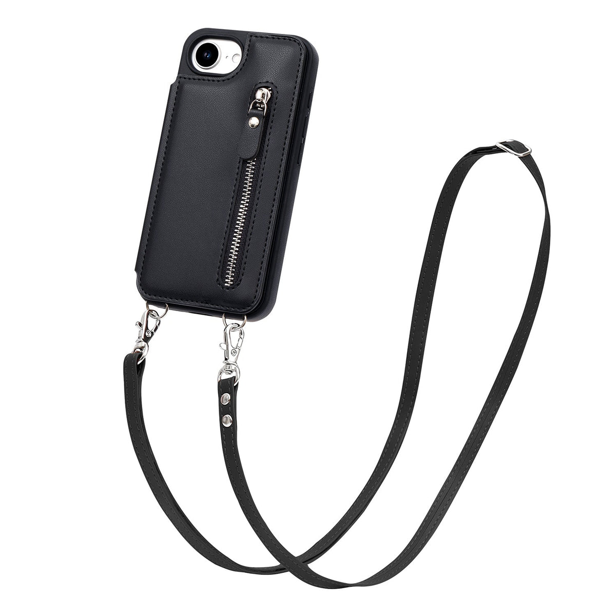 Apple iPhone 17e Hoesje - Zwart - Luxe Back Cover met Telefoonkoord en Rits