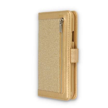 Apple iPhone 12 Mini Hoesje - Goud - Glitter Luxe Bookcase met Rits