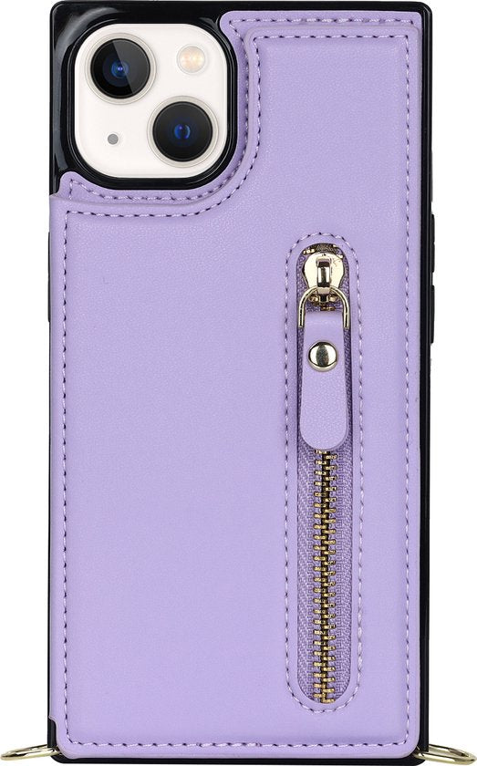 Apple iPhone 15 Hoesje - Paars - Luxe Back Cover met Telefoonkoord en Rits