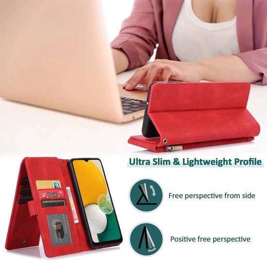 Apple iPhone 13 Pro Max Hoesje - Rood - Extra Stevige Luxe Bookcase met Rits en Vakken