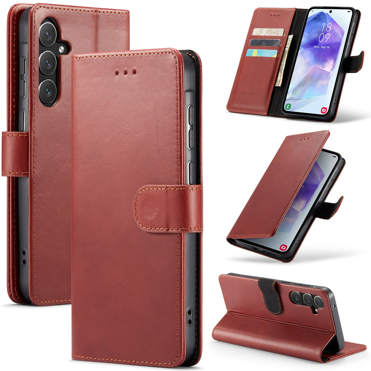 Samsung Galaxy A55 Hoesje - Crimson Red - Echt Leren Bookcase